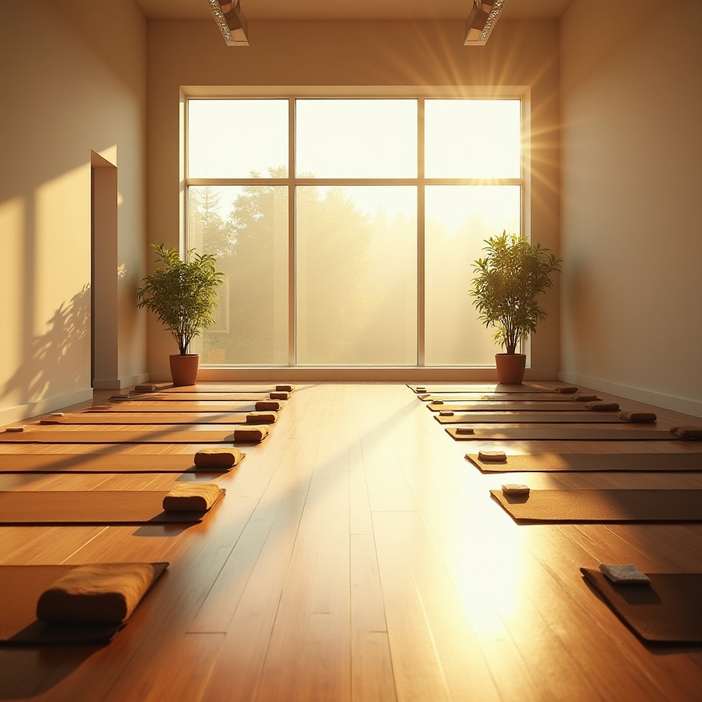 Pratica yoga nella luce mattutina dello studio